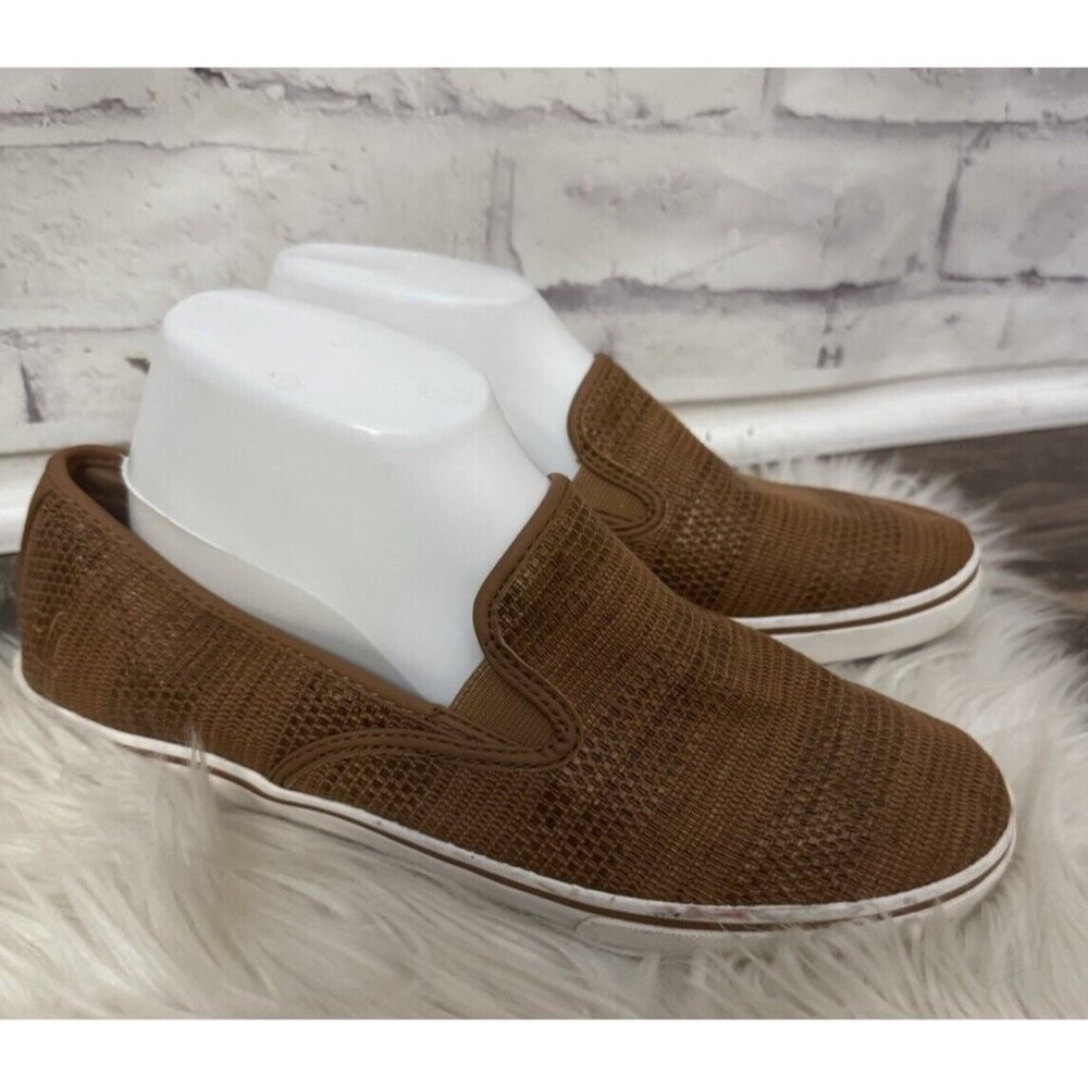 Ralph Lauren 9.5B Janis Slip On Sneaker Shoe Classic Tan Brown Monogram Comfort